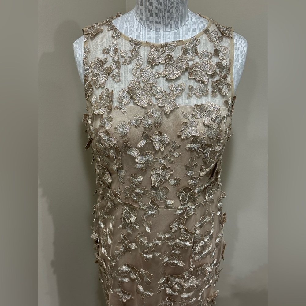 David Meister gold sheath dress